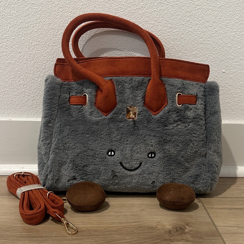 Jellycat Birkin - Gray and Brown Faux Fur Tote Bag